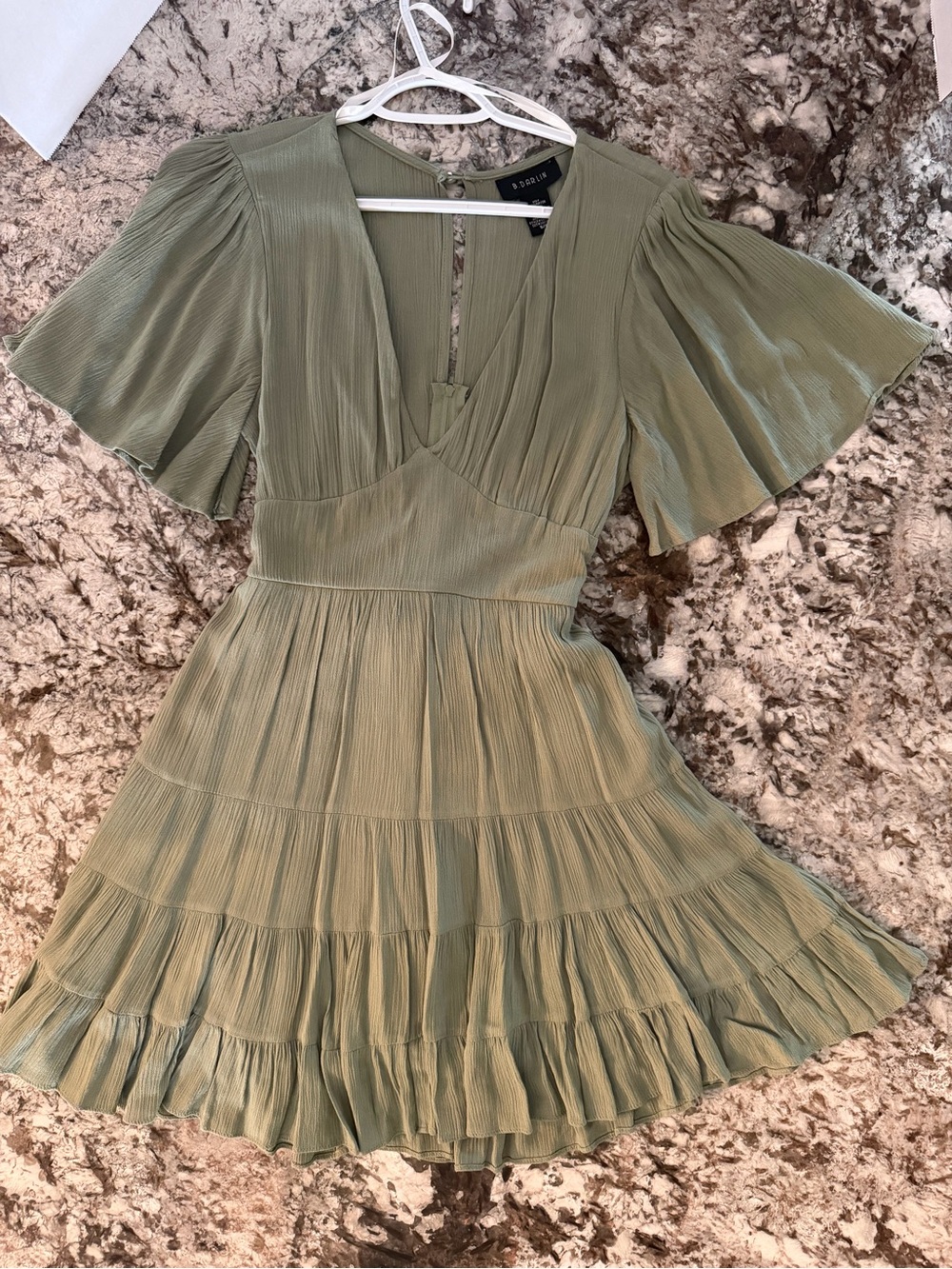 B Darlin Olive Green V-Neck Tiered Mini Dress
